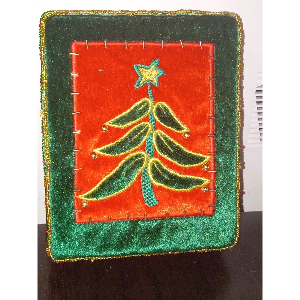 NEW‎ Vintage Christmas Trinket Gift Box Beaded Velvet Embellished
